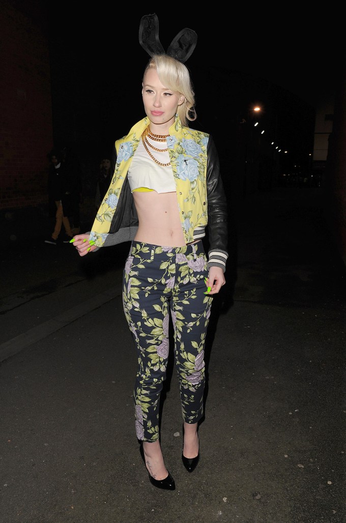 Iggy Azalea in a tiny white crop top while leaving Shepherds Bush Empire in London