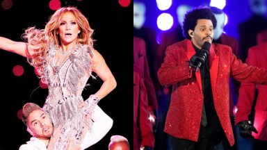 Jennifer Lopez & The Weeknd during their Super Bowl performances