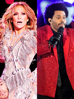 Jennifer Lopez & The Weeknd during their Super Bowl performances