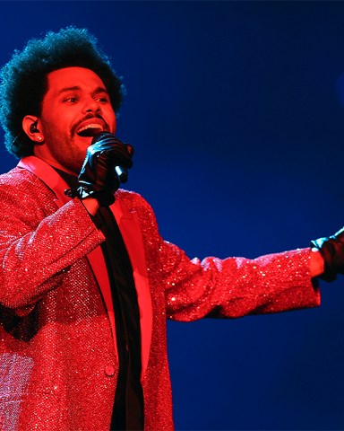 The Weeknd performs during the halftime show of the NFL Super Bowl 55 football game between the Kansas City Chiefs and Tampa Bay Buccaneers, Sunday, Feb. 7, 2021, in Tampa, Fla. (AP Photo/Chris Carlson)