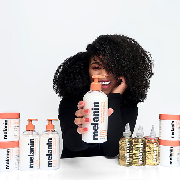 Whitney White with Melanin Haircare products