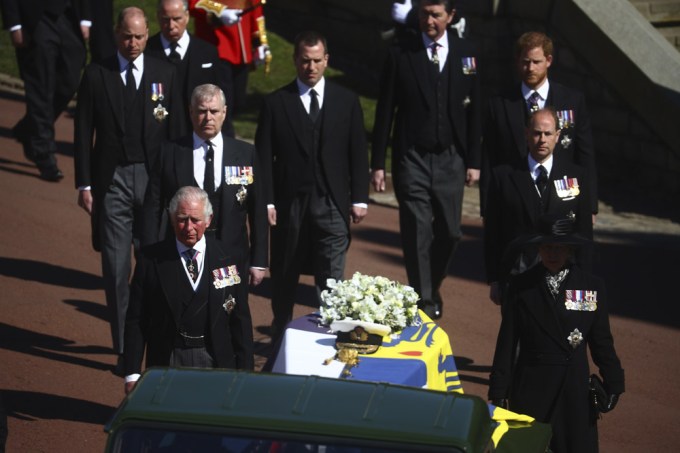 The royal family follow the coffin of Prince Philip