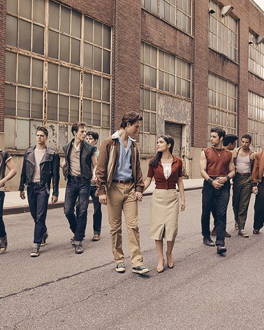 © 2019 Twentieth Century Fox Film Corporation.  All Rights Reserved.Photo by Ramona Rosales.Left to Right:Anybodys (Ezra Menas), Mouthpiece (Ben Cook), Action (Sean Harrison Jones); Jets leader Riff (Mike Faist); Baby John (Patrick Higgins); Tony (Ansel Elgort) and Maria (Rachel Zegler); Maria’s brother and Sharks leader Bernardo (David Alvarez); and Sharks members Quique (Julius Anthony Rubio), Chago (Ricardo Zayas), Chino (Josh Andrés Rivera), Braulio (Sebastian Serra) and Pipo (Carlos Sánchez Falú)