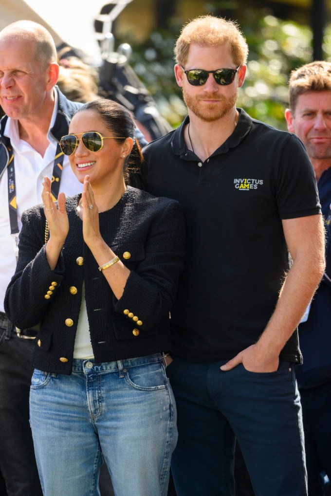 Prince Harry and Duchess Meghan at the Jaguar Land Rover Driving Challenge