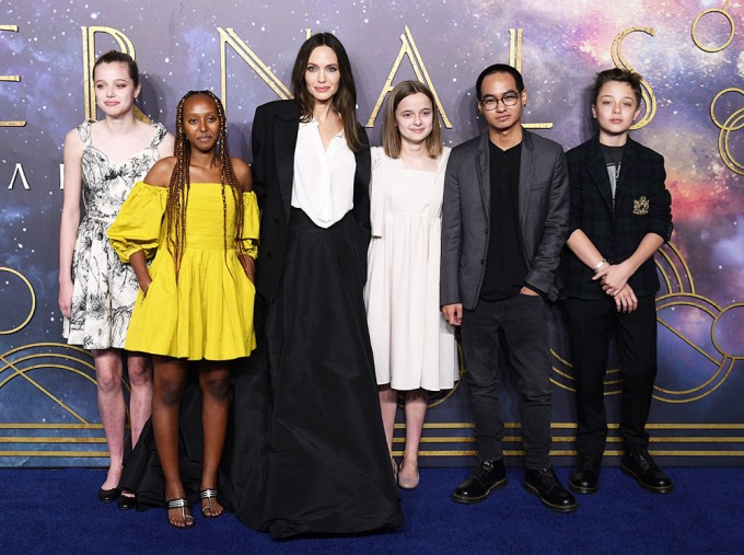 Angelina Jolie & Kids At ‘Eternals’ London Premiere