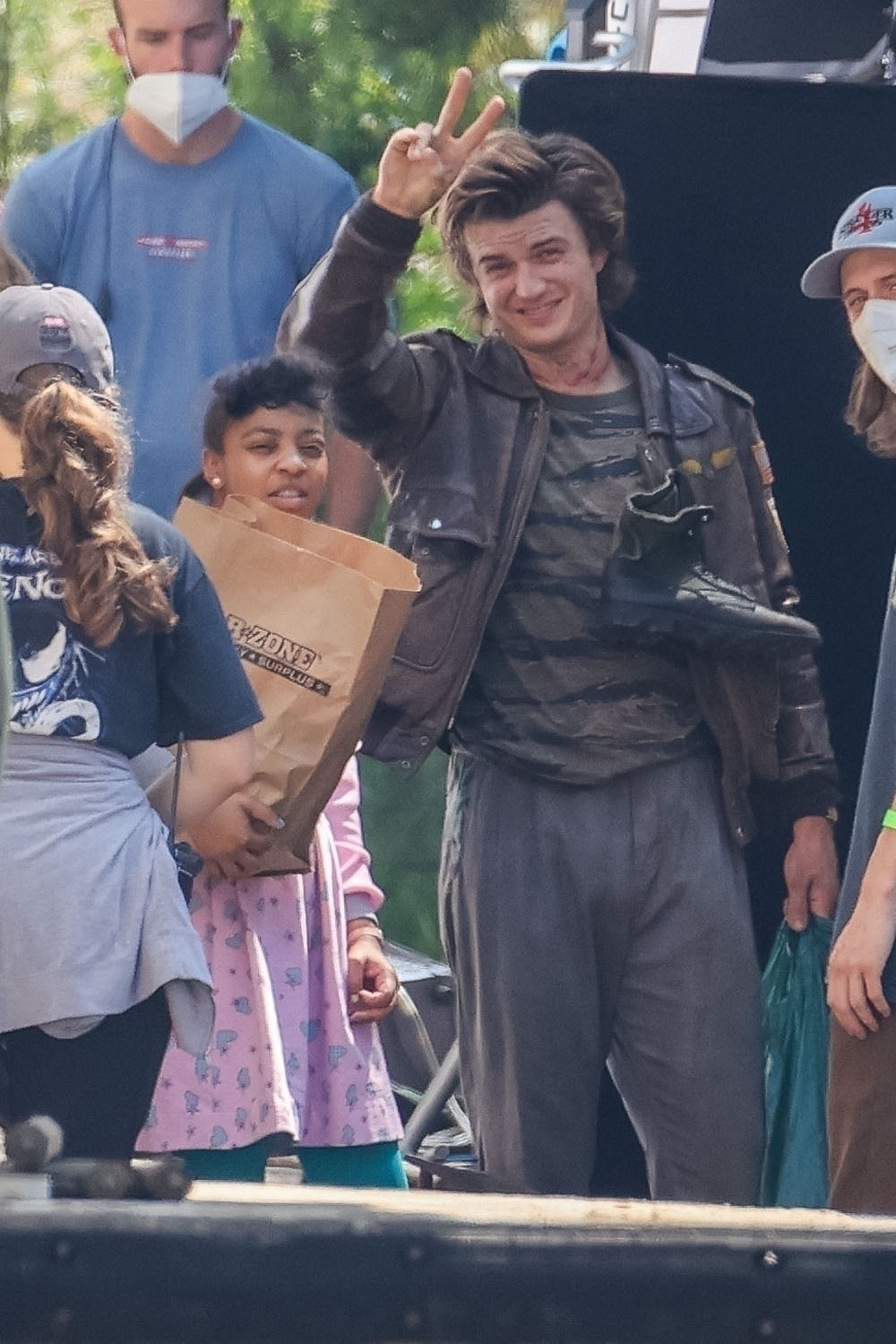 Atlanta, GA  - *EXCLUSIVE*  - The Cast of 'Stranger Things' prepares for War as the main cast plus 3 new members get into character to film the next season while on location, in Atlanta and from the look of it, things are about to get real! A shirtless Joe Kerry was seen bruised as they prepared to film a battle scene with Natalia Dyer holding a shotgun. Sadie Sink, Maya Hawk and new cast members are scene in these new images! *Shot on June 14, 2021*

Pictured: Joe Keery

BACKGRID USA 15 JUNE 2021 

USA: +1 310 798 9111 / usasales@backgrid.com

UK: +44 208 344 2007 / uksales@backgrid.com

*UK Clients - Pictures Containing Children
Please Pixelate Face Prior To Publication*