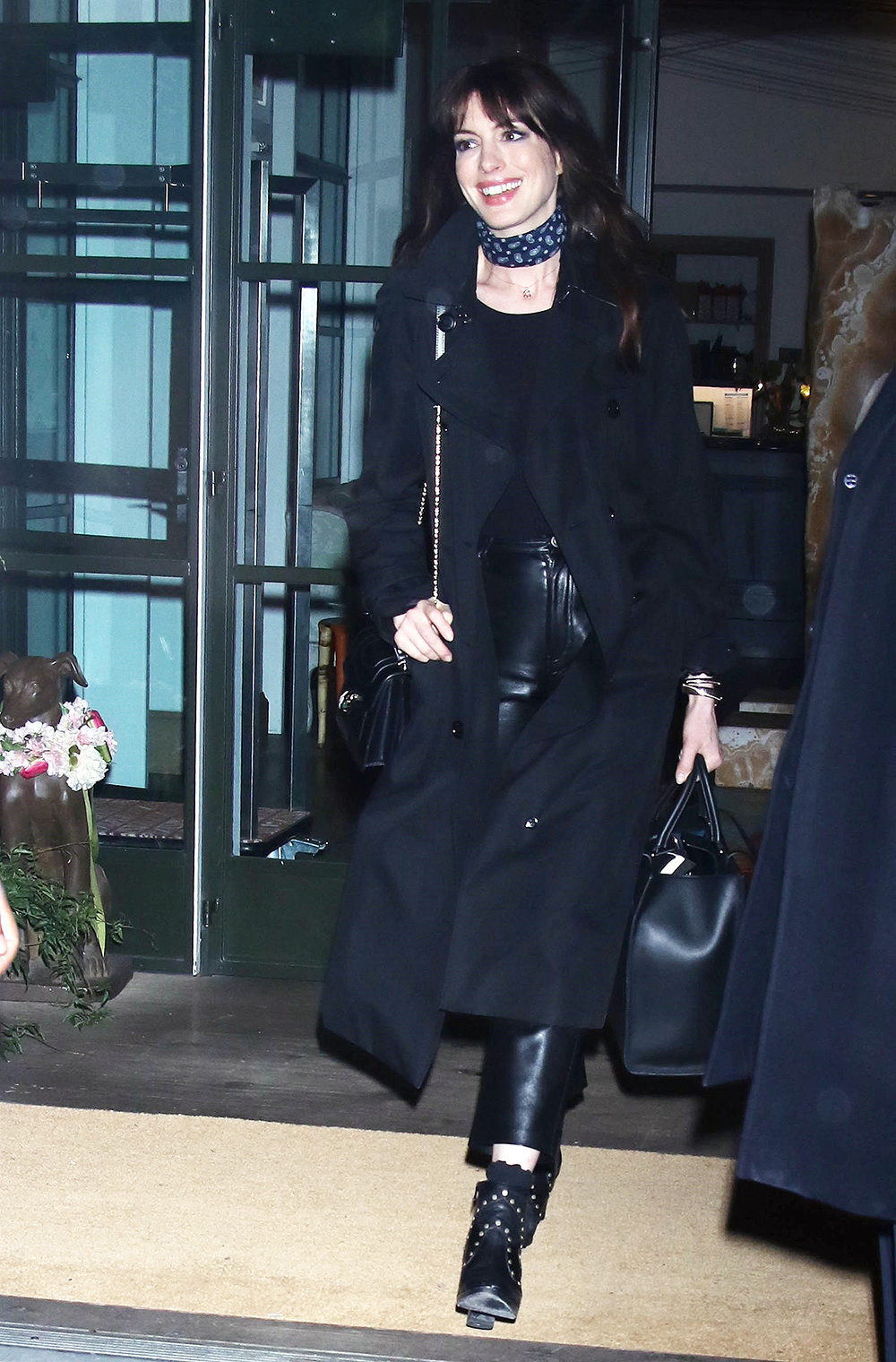 Anne Hathaway seen exiting her hotel while on a press tour for 'WeCrashed' in NYC