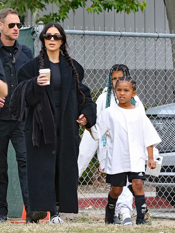 Kim Kardashian takes her kids to watch Saint play a soccer match in Calabasas