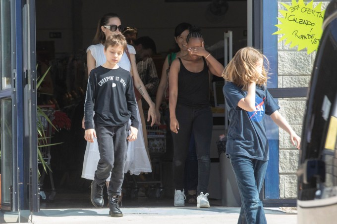 Angelina Jolie & Kids In Spain