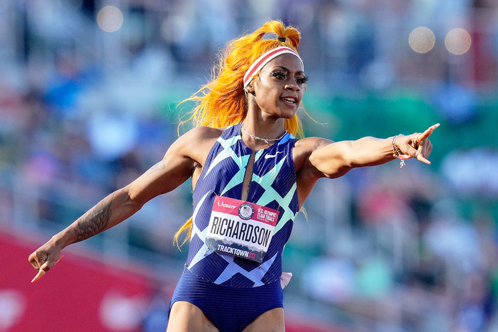 Sha'Carri Richardson celebrates after winning the first heat of the semis finals in women's 100-meter runat the U.S. Olympic Track and Field Trials, in Eugene, Ore
US Track Trials Athletics, Eugene, United States - 19 Jun 2021