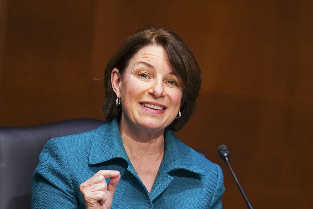 Senator Amy Klobuchar, a Democrat from Minnesota, speaks during a Senate Veterans' Affairs Committee confirmation hearing for Denis McDonough, U.S. secretary of Veterans Affairs (VA) nominee for U.S. President Joe Biden, in Washington, DC, USA, 27 January 2021.
Denis McDonough Confirmation Hearing For Secretary Of VA Before Senate Veterans Affairs Committee, Washington, USA - 27 Jan 2021