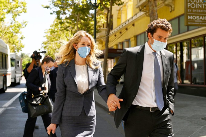 Elizabeth Holmes And Billy Evans Leaving The Trial In September 2021