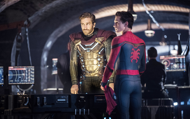 SPIDER-MAN: FAR FROM HOME, from left: Jake Gyllenhaal, Tom Holland, 2019.