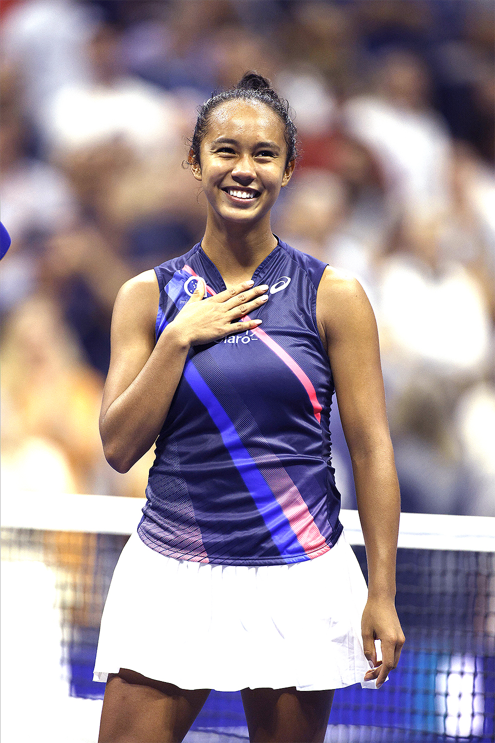 Leylah Fernandez of Canada reacts after defeating Aryna Sabalenka of Belarus during their semifinals round match on the eleventh day of the US Open Tennis Championships at the USTA National Tennis Center in Flushing Meadows, New York, USA, 09 September 2021. The US Open runs from 30 August through 12 September.USA TENNIS US OPEN 2021, New York - 09 Sep 2021