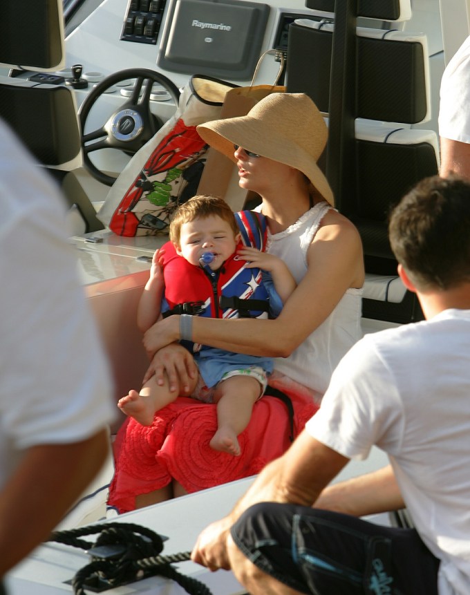 Linda Evangelista & Son Augustine On A Boat