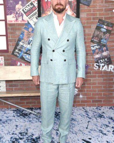 Stephen Amell arrives at the premiere of "Heels" on Tuesday, Aug. 10. 2021, in Los Angeles
LA Premiere of "Heels", Los Angeles, United States - 11 Aug 2021
Wearing a Giorgio Armani, Suit Shoes by Scarosso