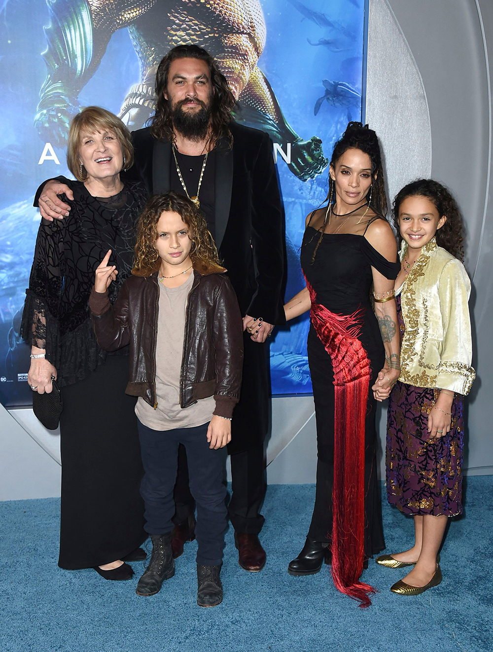 Coni Momoa, Jason Momoa, Nakoa-Wolf Manakauapo Namakaeha Momoa, Lisa Bonet, Lola Iolani Momoa. Coni Momoa, from left, Nakoa-Wolf Manakauapo Namakaeha Momoa, Jason Momoa, Lisa Bonet, and Lola Iolani Momoa arrive at the premiere of "Aquaman" at TCL Chinese Theatre, in Los Angeles
LA Premiere of "Aquaman", Los Angeles, USA - 12 Dec 2018