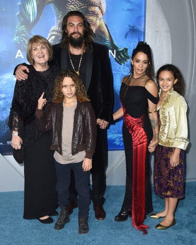 Coni Momoa, Jason Momoa, Nakoa-Wolf Manakauapo Namakaeha Momoa, Lisa Bonet, Lola Iolani Momoa. Coni Momoa, from left, Nakoa-Wolf Manakauapo Namakaeha Momoa, Jason Momoa, Lisa Bonet, and Lola Iolani Momoa arrive at the premiere of "Aquaman" at TCL Chinese Theatre, in Los Angeles
LA Premiere of "Aquaman", Los Angeles, USA - 12 Dec 2018