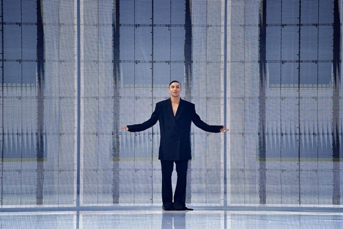 Olivier Rousteing Takes a Bow at the End of His Spring/Summer 2022 Collection at Paris Fashion Week