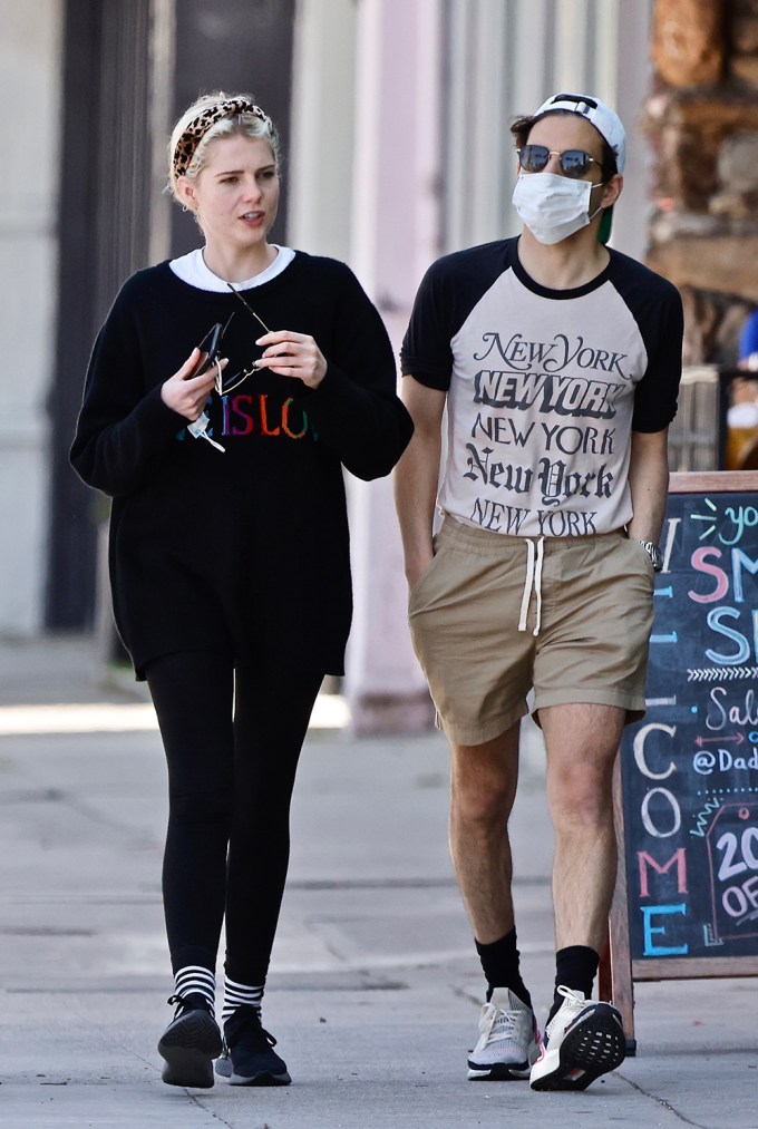 Rami Malek and Lucy Boynton go shopping after a walk