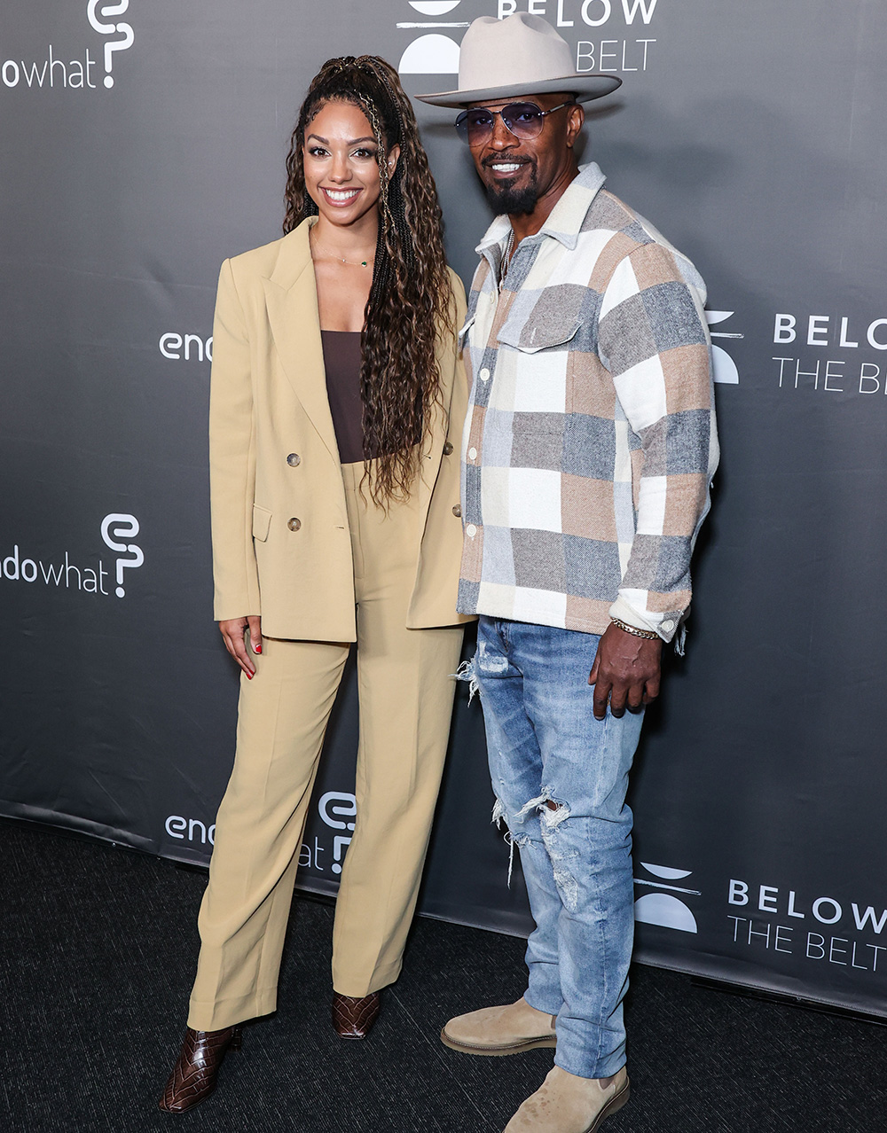 American actress Corinne Foxx and father/American actor Jamie Foxx arrive at the Los Angeles Premiere Screening Of 'Below The Belt' held at the Directors Guild of America Theater Complex in Los Angeles, California, United States.Los Angeles Premiere Screening Of 'Below The Belt', Directors Guild of America Theater Complex, Los Angeles, California, United States - 02 Oct 2022