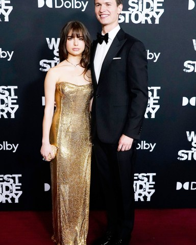 Violetta Komyshan and Ansel Elgort attend the "West Side Story" premiere at the Rose Theater at Lincoln Center, in New YorkNY Premiere of "West Side Story", New York, United States - 29 Nov 2021