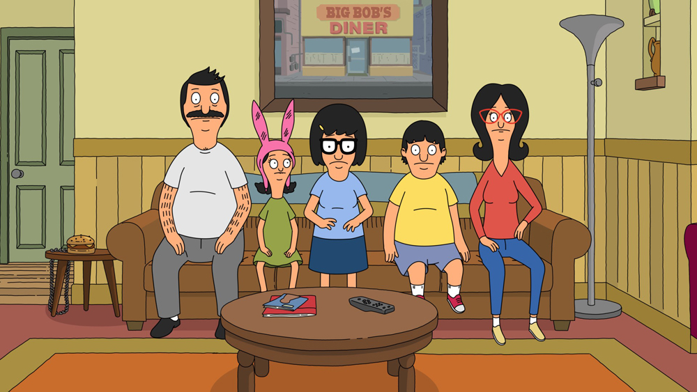 BOB’S BURGERS, from left: Bob Belcher (voice: H. Jon Benjamin), Louise Belcher (voice: Kristen Schaal), Tina Belcher (voice: Dan Mintz), Gene Belcher (voice by Eugene Mirman), Linda Belcher (voice: John Roberts), ‘The Handyman Can’, (Season 10, ep. 1019, aired Apr. 26, 2020). photo: ©Fox / Courtesy Everett Collection