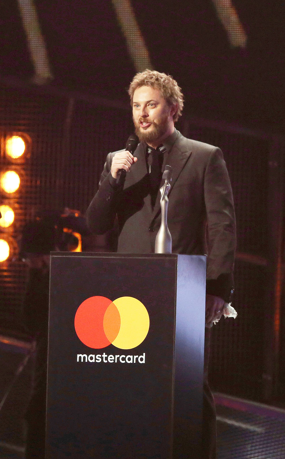 Duncan Jones, son of the late David Bowie, accepts the award for Album Of The Year on behalf of his father on stage at the Brit Awards 2017 in London
Britain Brits 2017 Show, London, United Kingdom - 22 Feb 2017