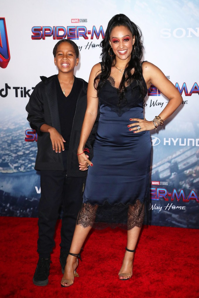 Tia Mowry & Son Cree Hardrict Attend The L.A. ‘Spider-Man’ Premiere