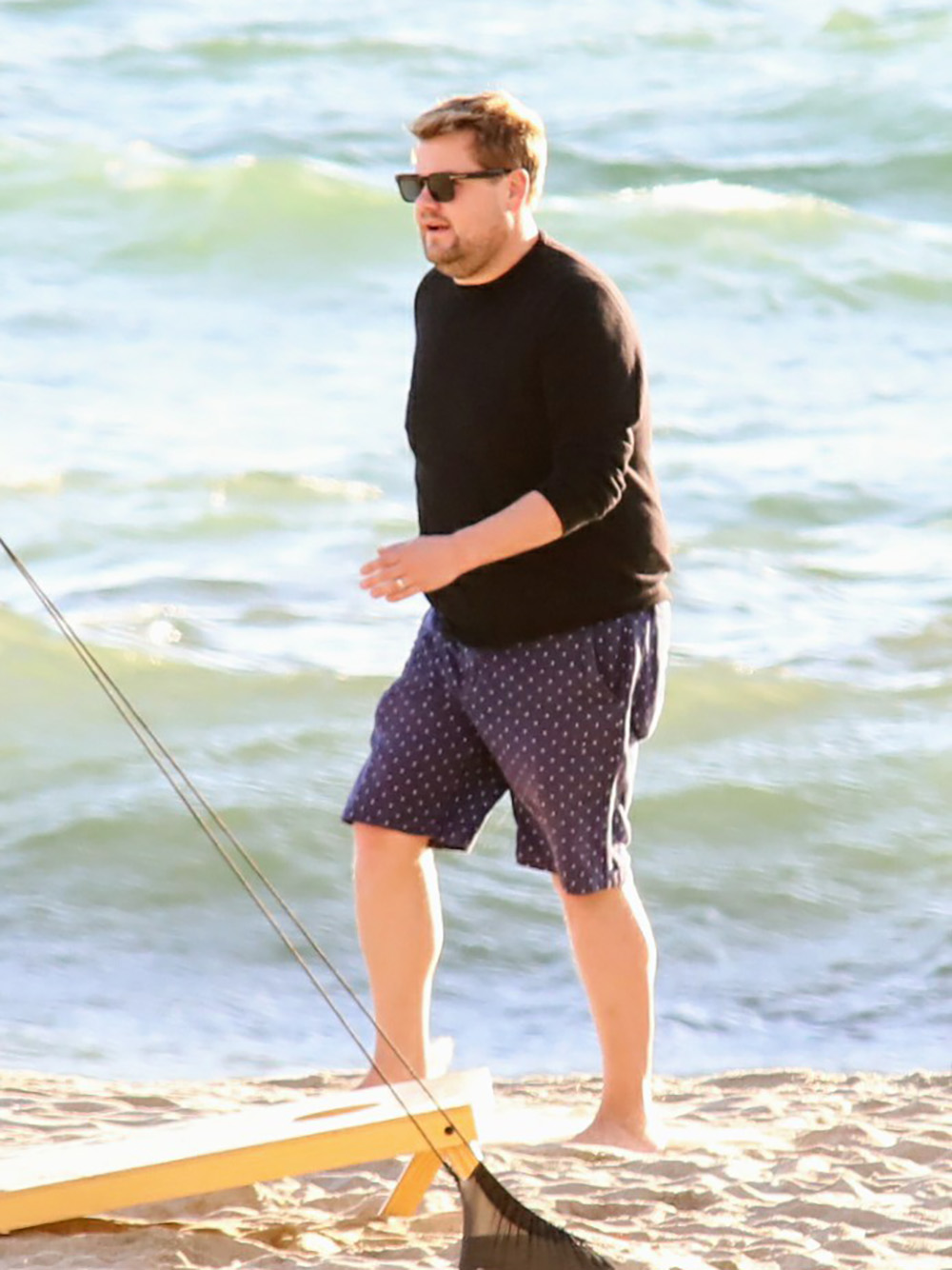 EXCLUSIVE: James Corden and family join other families in mask-free beach picnic