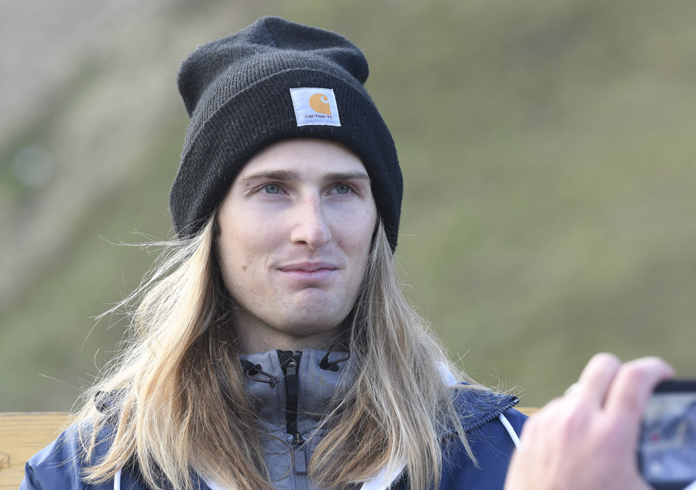 Kevin Bickner speaks to a reporter after a training session on the 90-meter ski jump at the Olympic Ski Jumping Complex in Lake Placid, N.Y., . Bickner won the U.S. trials last month, helping him earn a trip to the Olympics for the second time. The 25-year-old Bickner, who learned how to jump in suburban Chicago at the Norge Ski Club, finished 18th on the normal hill and 20th on the large hill at the Pyeongchang Games
Ski Jumping Preview Olympics, Lake Placid, United States - 04 Nov 2021