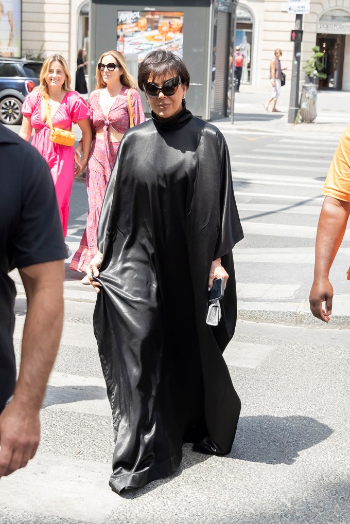 Kris Jenner in a Caped Black Dress