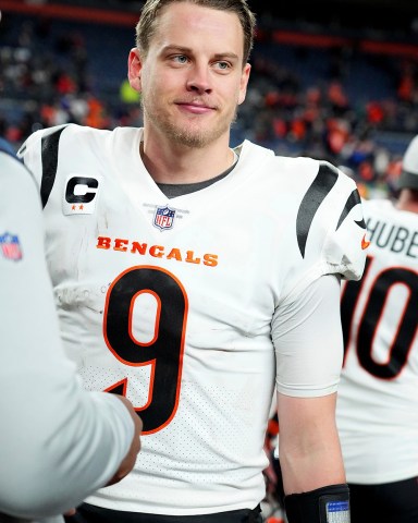 Cincinnati Bengals quarterback Joe Burrow (9) smiles post game against the Denver Broncos in the second half of an NFL football game, in Denver
Bengals Broncos Football, Denver, United States - 19 Dec 2021