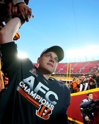 Cincinnati Bengals quarterback Joe Burrow celebrates with fans after the AFC championship NFL football game against the Kansas City Chiefs, in Kansas City, Mo. The Bengals won 27-24 in overtime
Bengals Chiefs Football, Kansas City, United States - 30 Jan 2022