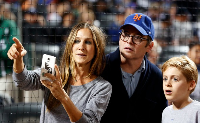 Matthew Broderick & SJP At A Mets Game