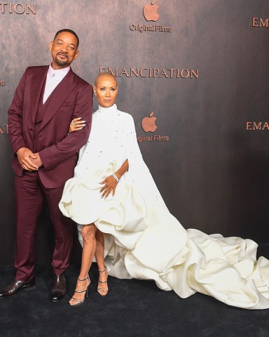 Red Carpet Event for the premiere of Apple Original Films’ “Emancipation”. 30 Nov 2022 Pictured: Will Smith and Jada Pinkett Smith. Photo credit: GilbertFlores@Broadimage / MEGA TheMegaAgency.com +1 888 505 6342 (Mega Agency TagID: MEGA922279_009.jpg) [Photo via Mega Agency]