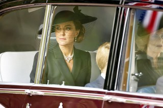 Britain's Catherine (L), the Princess of Wales with Camilla (R), the Queen Consort are on their way to the State Funeral of Queen Elizabeth II in London, Britain, 19 September 2022. Britain's Queen Elizabeth II died at her Scottish estate, Balmoral Castle, on 08 September 2022. The 96-year-old Queen was the longest-reigning monarch in British history.The Funeral of Queen Elizabeth II in London, United Kingdom - 19 Sep 2022