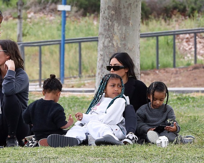 Kim Kardashian takes her kids to watch Saint play a soccer match in Calabasas