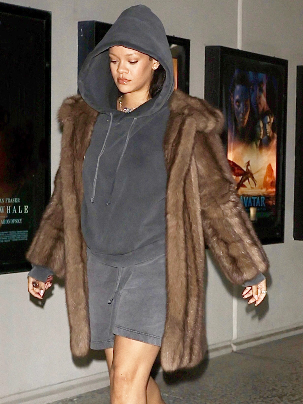 Los Angeles, CA  - *EXCLUSIVE*  - Movie Night! Rihanna & boyfriend A$AP Rocky keep a low profile as they step out to enjoy a late night movie date in Los Angeles. Rihanna rocked a brown fur coat on top of her matching black hoodie and shorts paired with a pair of olive green bedazzled Nike Dunk shoes. A$AP Rocky kept it casual in an all black ensemble. The two love birds were escorted by their bodyguard.

Pictured: Rihanna, A$AP Rocky

BACKGRID USA 29 DECEMBER 2022 

BYLINE MUST READ: SBNYP / BACKGRID

USA: +1 310 798 9111 / usasales@backgrid.com

UK: +44 208 344 2007 / uksales@backgrid.com

*UK Clients - Pictures Containing Children
Please Pixelate Face Prior To Publication*