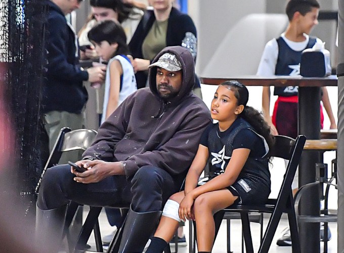 Kanye and North at Her Basketball Game