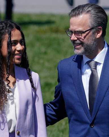 Judge Ketanji Brown Jackson's husband Dr. Patrick Jackson and daughter Leila Jackson arrive on the South Lawn of the White House where President Joe Biden, accompanied by Vice President Kamala Harris and Judge Jackson, will speak and celebrate the confirmation of Judge Jackson as the first Black woman to reach the Supreme Court, in Washington
Biden Supreme Court, Washington, United States - 08 Apr 2022