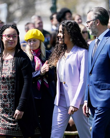 Judge Ketanji Brown Jackson's husband Dr. Patrick Jackson, right, and daughters Talia Jackson, left, and Leila Jackson, center, arrive on the South Lawn of the White House where President Joe Biden, accompanied by Vice President Kamala Harris and Judge Jackson, will speak and celebrate the confirmation of Judge Jackson as the first Black woman to reach the Supreme Court, in Washington
Biden Supreme Coourt, Washington, United States - 08 Apr 2022