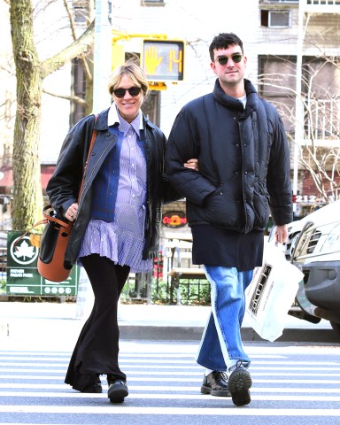 Chloe Sevigny and boyfriend Sinisa Mackovic are all smiles while shopping for baby clothes in Manhattan's Soho area. The pregnant star looked to be in a great mood as she was smiling while shopping at "Seraphine" fashionably pregnant store. 24 Feb 2020 Pictured: Chloe Sevigny and Sinisa Mackovic. Photo credit: LRNYC / MEGA TheMegaAgency.com +1 888 505 6342 (Mega Agency TagID: MEGA617162_002.jpg) [Photo via Mega Agency]