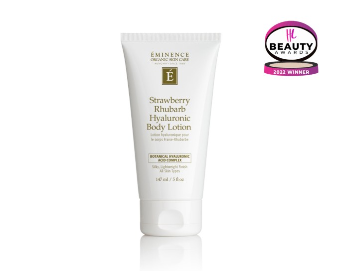 BEST BODY LOTION – Eminence Organics Strawberry Rhubarb Body Lotion, $34, eminenceorganics.com/us