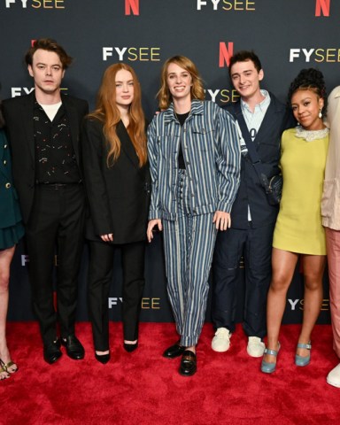 (L-R) Natalia Dyer, Charlie Heaton, Sadie Sink, Maya Hawke, Noah Schnapp, Priah Ferguson and Brett Gelman
'Stranger Things FYSEE Event', Arrivals, Los Angeles, California, USA - 27 May 2022