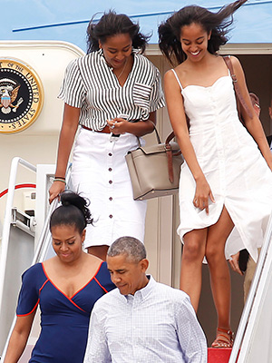 Obama Family Exiting Plane