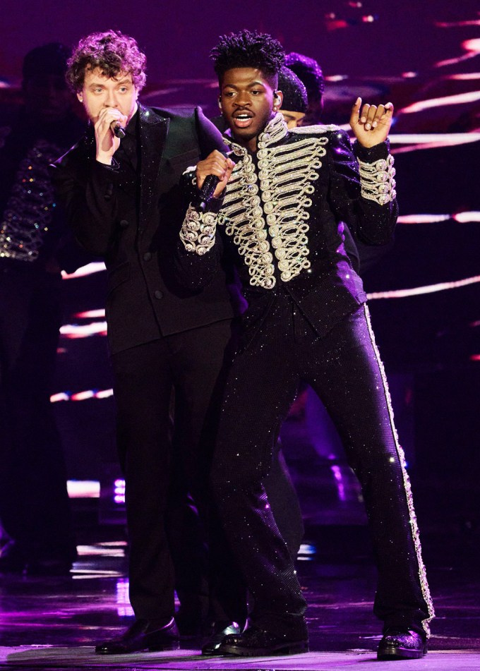 Jack Harlow performs with Lil Nas X at the 2022 Grammy Awards