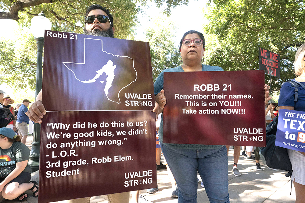 Texas ''March for Our Lives'' in Austin. 11 Jun 2022 Pictured: control U.S. gun violence. The Ramirez daughter was caught at Robb Elementary during the shooting but was uninjured. Photo credit: ZUMAPRESS.com / MEGA TheMegaAgency.com +1 888 505 6342 (Mega Agency TagID: MEGA867435_012.jpg) [Photo via Mega Agency]