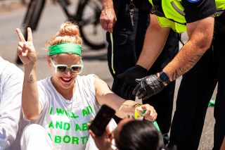 Actress Busy Philipps is arrested at a protest and mass civil disobedience action for reproductive rights hosted by the Center for Popular Democracy at the Supreme Court.  The event comes less than a week after the Court issued its opinion in Dobbs v. JWHO, overturning Roe v. Wade and reversing the federal right to abortion access.
Mass civil disobedience for reproductive rights, Washington, United States - 30 Jun 2022