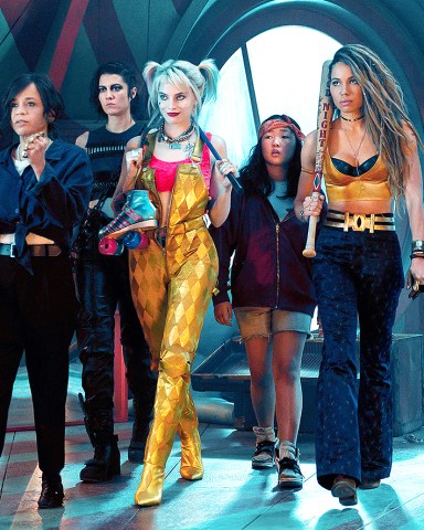 BIRDS OF PREY, from left: Rosie Perez as Renee Montoya, Mary Elizabeth Winstead as Huntress, Margot Robbie as Harley Quinn, Ella Jay Basco as Cassandra Cain, Jurnee Smollett-Bell as Black Canary, 2020. ph: Claudette Barius / © Warner Bros. / courtesy Everett Collection